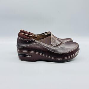 Spring Step L'Artiste Shoes Women 8.5 Brown Leather Burbank Slip On Clogs Floral